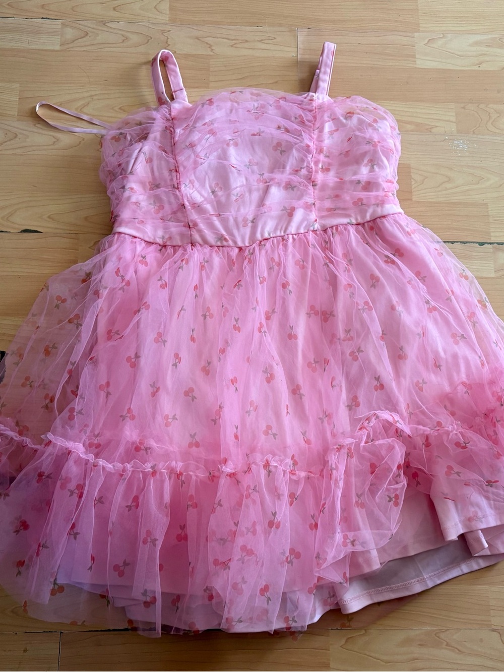 TORRID retro Pink Tulle Cherry Dress Sz 16 Women Plus Curvy Casual Sleeveless A4 - Picture 2 of 3
